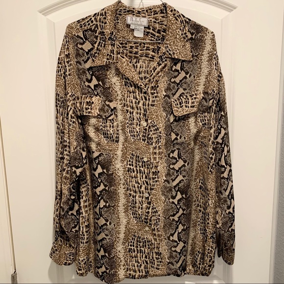 Silk Snake Print Blouse size L - Picture 1 of 7